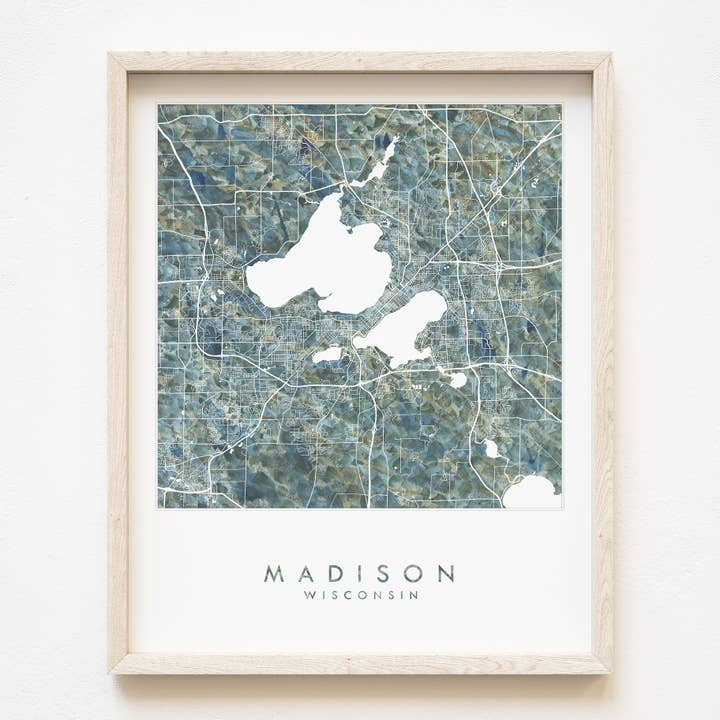 MADISON Wisconsin Painted Map ART PRINT for wholesale by Turn-of-the-Centuries