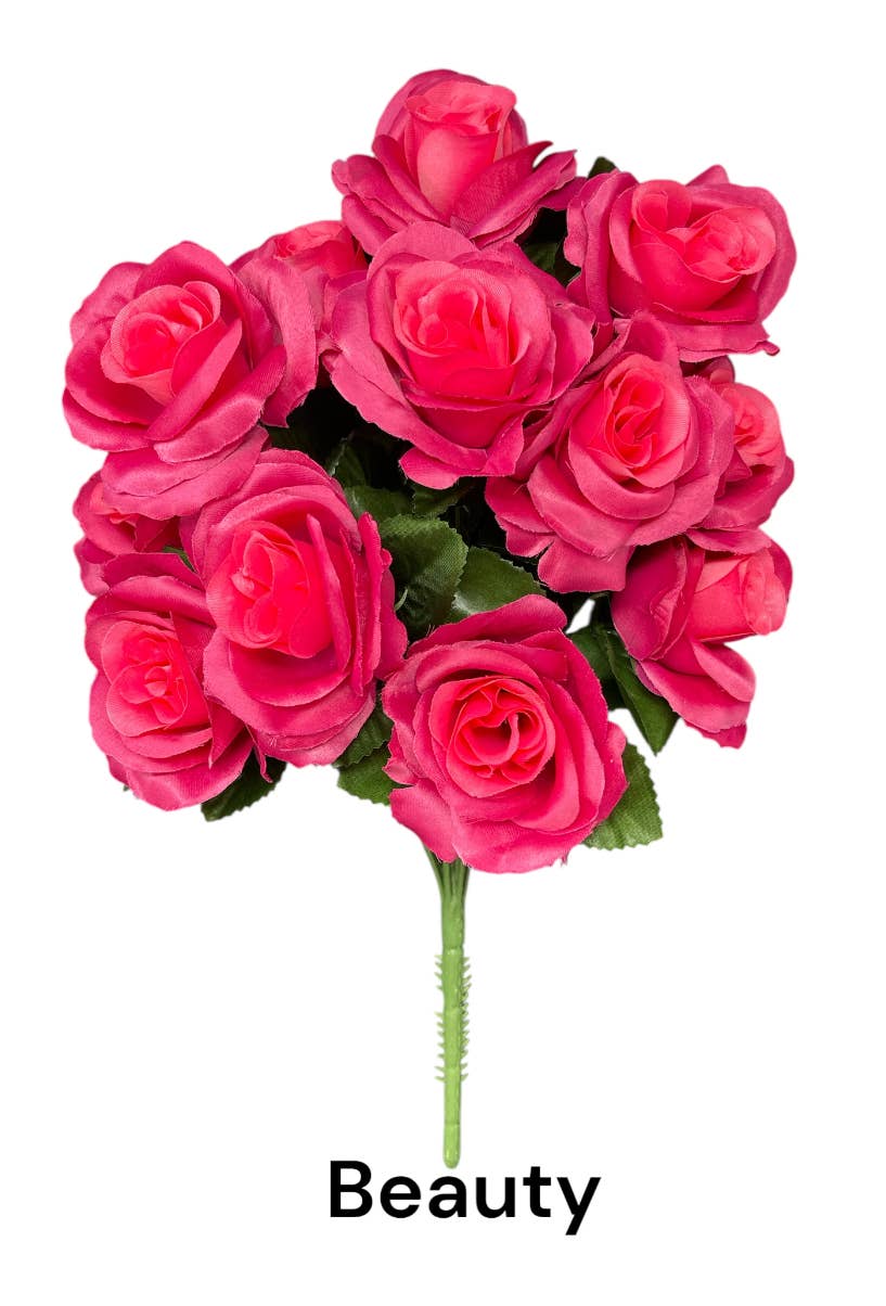 Thompson Wholesale - Wholesale Artificial Flowers - Color Fast Lillian Open Rose Bush (30 PK)4