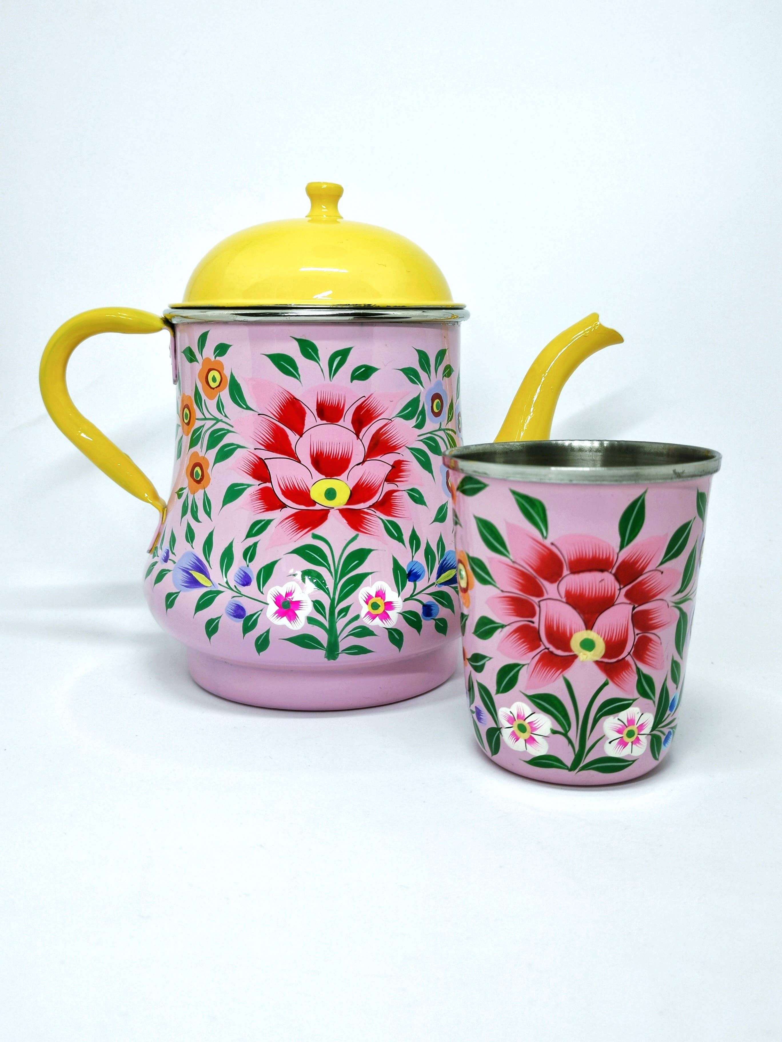 Nayda Diaries - Wholesale Tea Pot - Indian enamel teapot with pink flower pattern1