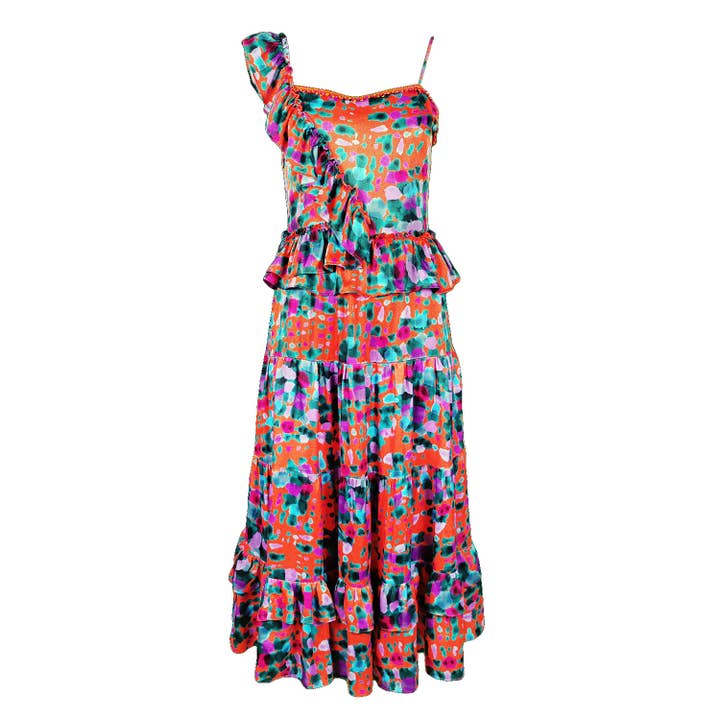 Viscose Satin Asymmetric Ruffled Dress for wholesale by Lalipop Design