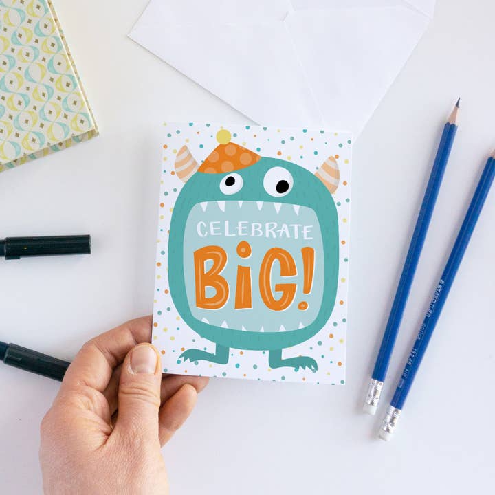 Pedaller Designs - Wholesale Birthday Card - Celebrate Big Kid's Monster Birthday Card2