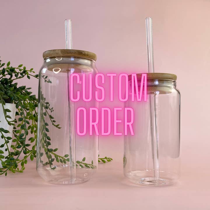Custom Sublimation Glass Can with straw and lid for wholesale by Luxe Gifts and Accesories