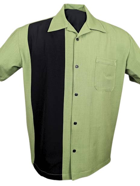 Steady Clothing - Wholesale Button Down Shirt - Men's - PopCheck Single Wide Panel Bowling Shirt in Apple/Black
