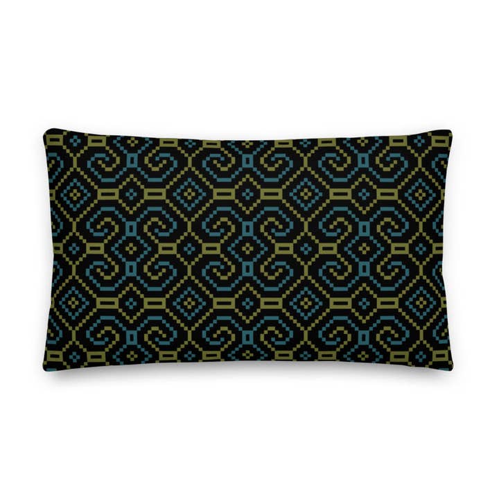 Almofada Shipibo-Conibo - Azeitona Turquesa em Preto por atacado de symbolika