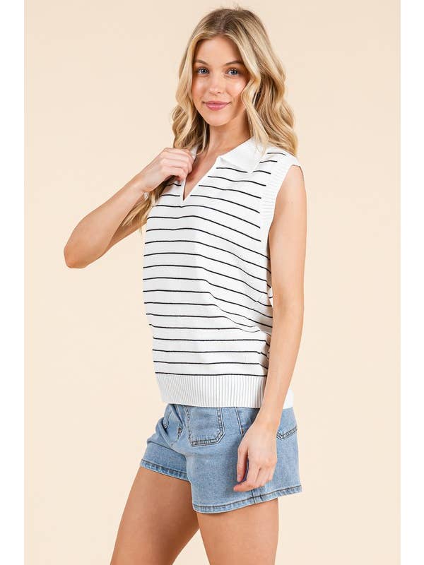 White Black Striped Sweater Vest Top OT51410 for wholesale on Faire