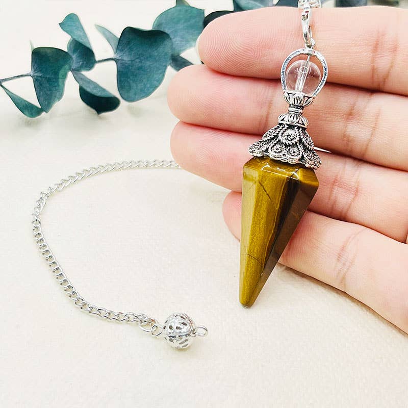 GemMeet - Vente Pierre et cristal de spiritualité - Pendule à esprit hexagonal pyramidal en forme d'œil de tigre en améthyste11