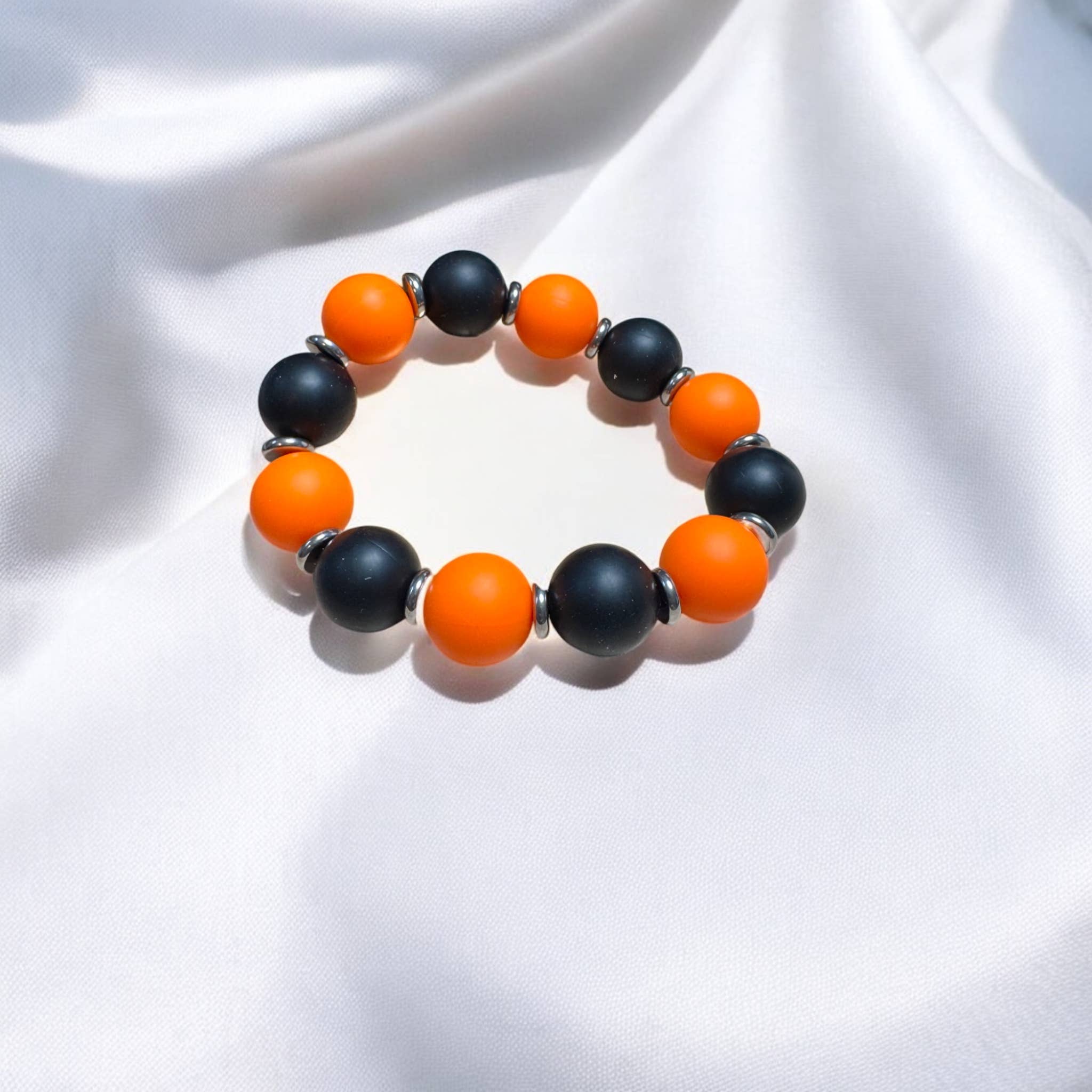 Fish Towne Designs, LLC - Wholesale Beaded Bracelet - Orange and Black Game Day Chunky Bead Bracelet6