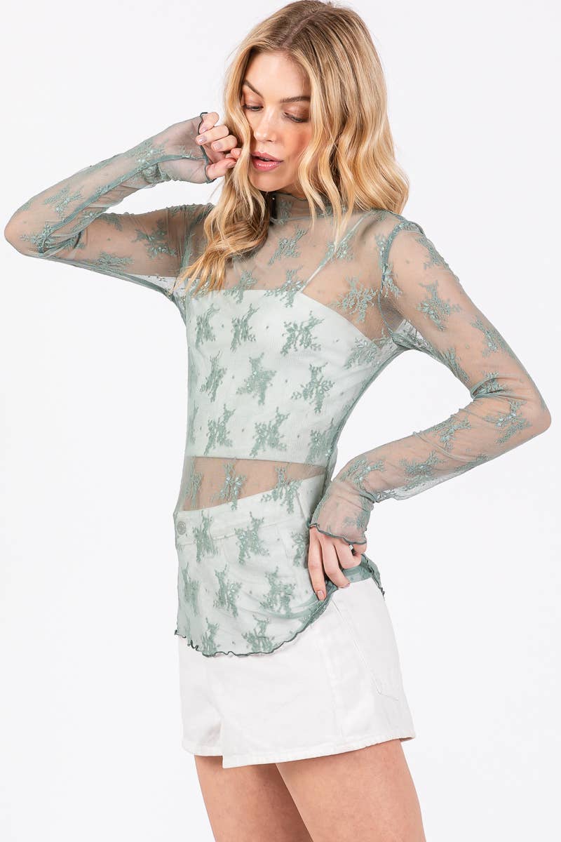 Sewn and Seen – wholesale Blus - Dam – LÅNGÄRMAD SPETSTOPP MED BLOMMÖNSTER29