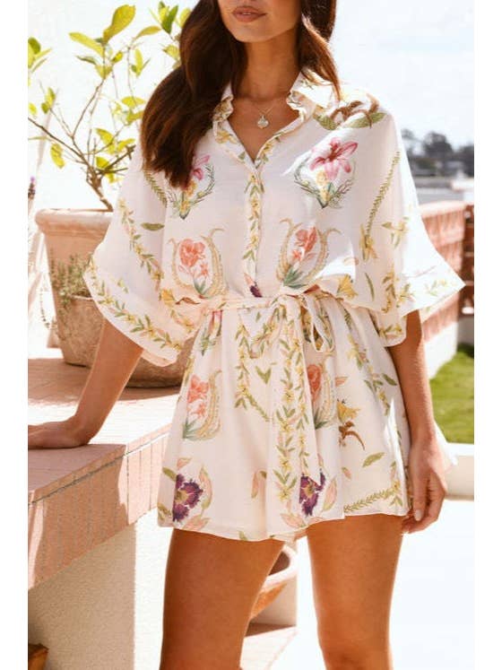 Mogabe Lily Floral Vine printed oversized romper for wholesale on Faire