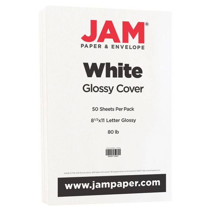 JAM PAPER - Wholesale Cardstock - JAMed 80lb Cardstock, Glossy 1 Sided, 8.5x11, White, 250/Pk1