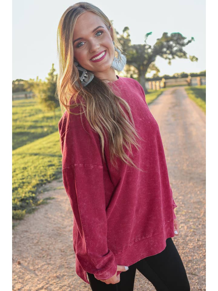 Alexis Corded Vintage Pullover - Maroon for wholesale on Faire7