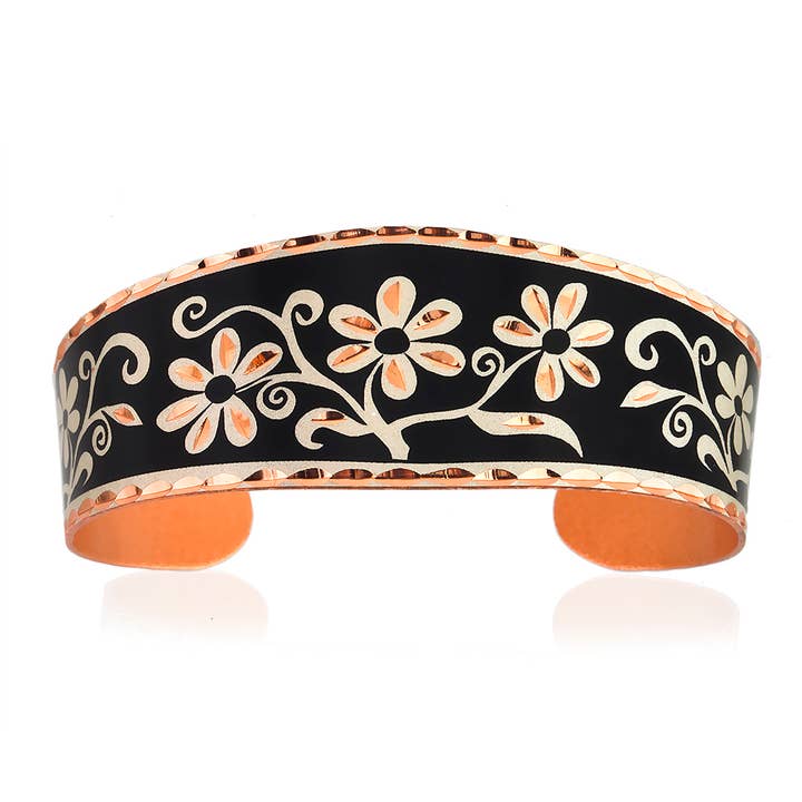Brazalete de flores negras BR 09 para venta al por mayor de COPPER ARTS INC.
