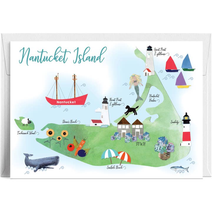 „Nantucket Ikonische Karte“ – Eine skurrile Hommage an die Insel für den Großhandel von Lilybart LLC