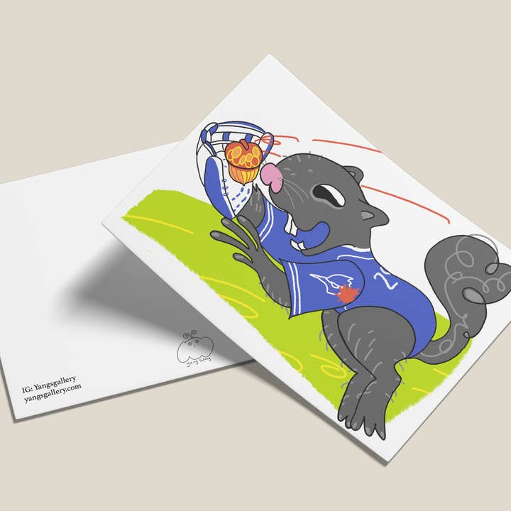 Toronto Black Squirrel in Blue Jays Postcard for wholesale by Yangsgallery