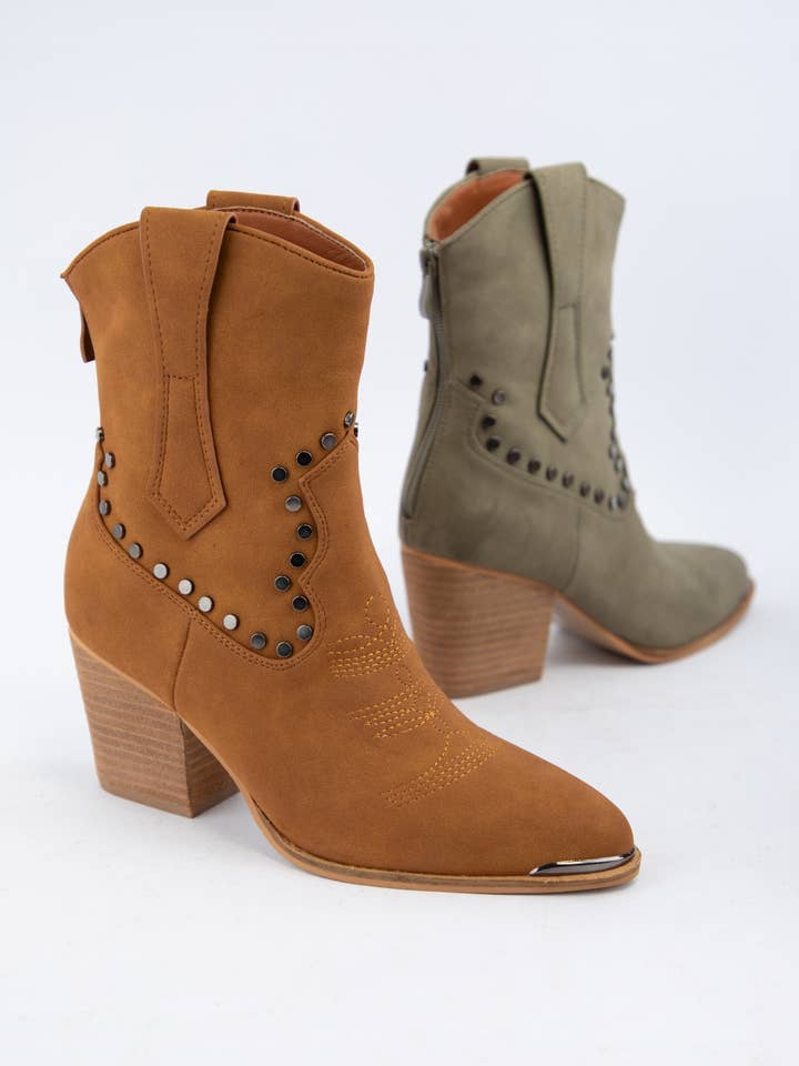 WEEKLY DEAL STUD EMBELLISHED WESTERN ANKLE BOOTS for wholesale by CCOCCI