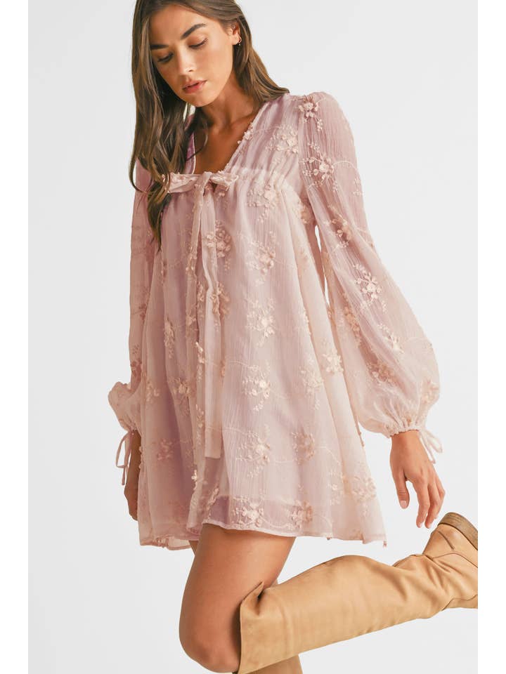 Endless Blu - Wholesale Dress - Women's - Embroidered Long Sleeve Mini Dress LD1678A