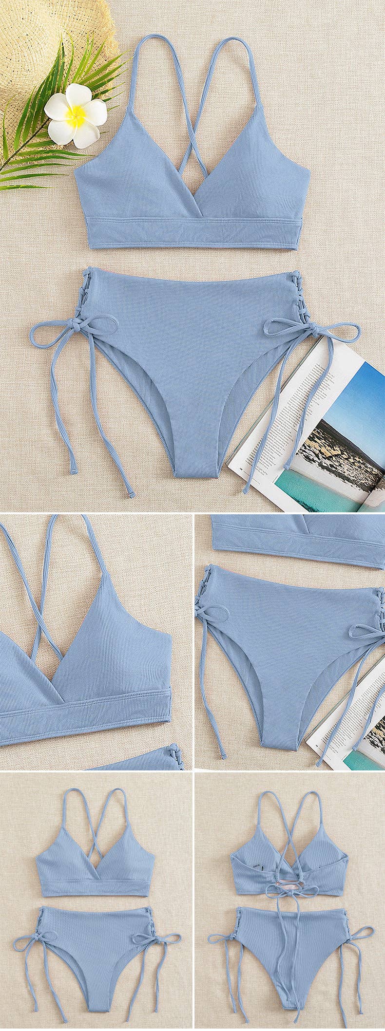 Sweetkama - Wholesale Two Piece Swimsuit - Women's - Ladies Solid Color Shoulder String Tie Bikini Set RFD-968412