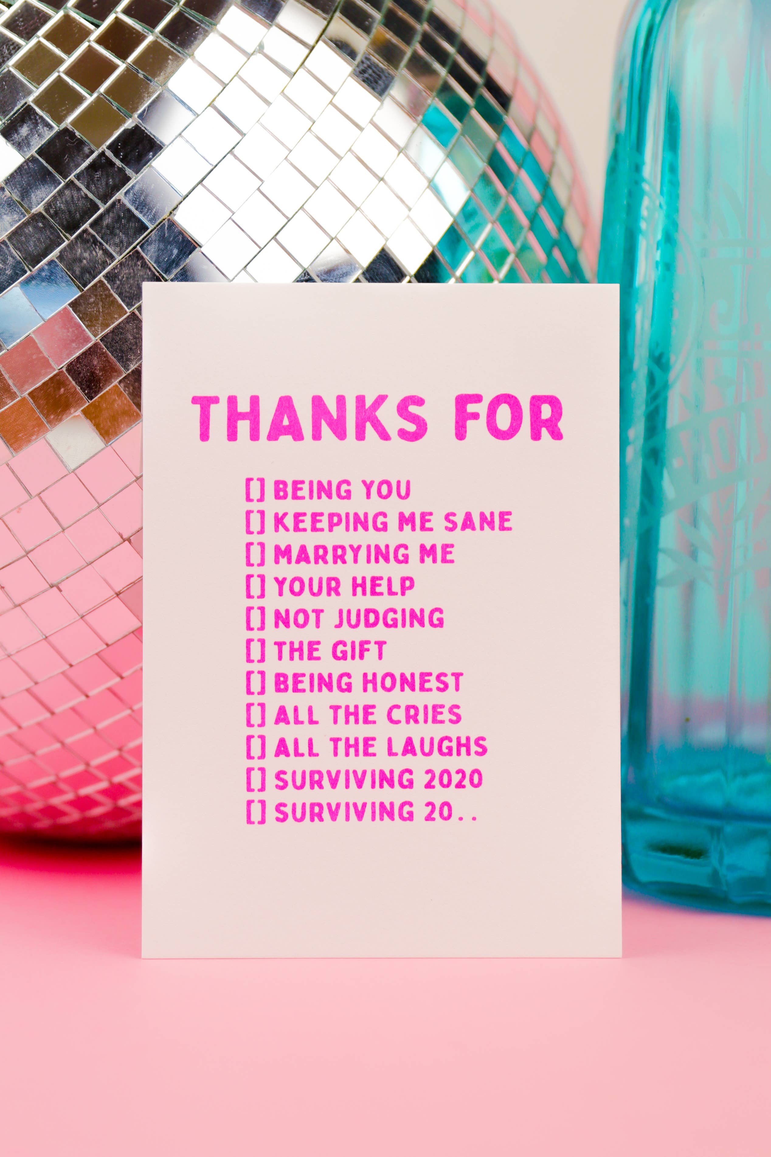 Studio Inktvis - Wholesale Thank You Card - Thanks for being you, marrying me, risograph postcard3