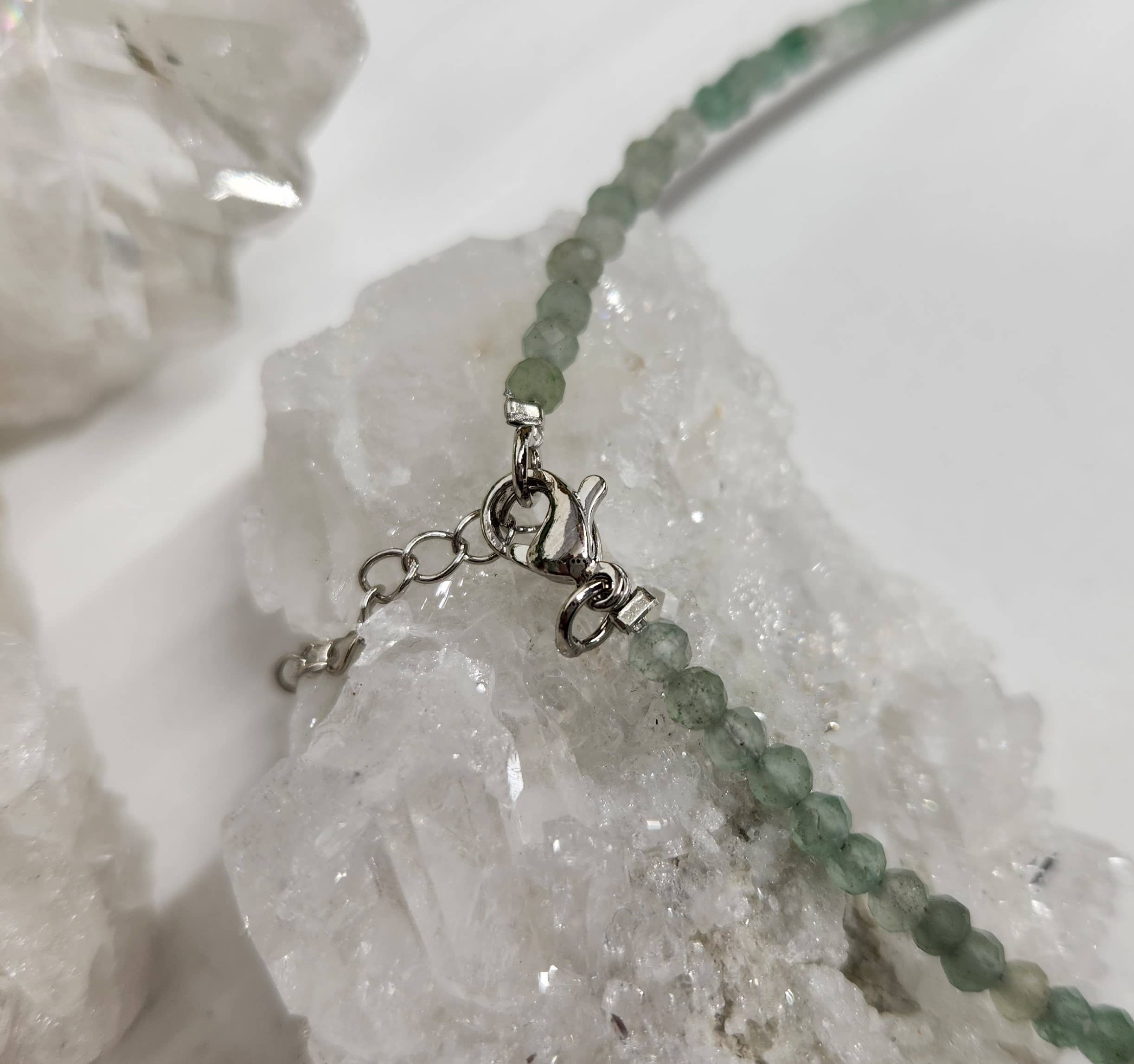 Meraki Gemstones - Wholesale Beaded/Pearl Necklace - Green Aventurine Faceted Necklace w/Silver Color Findings3mm5