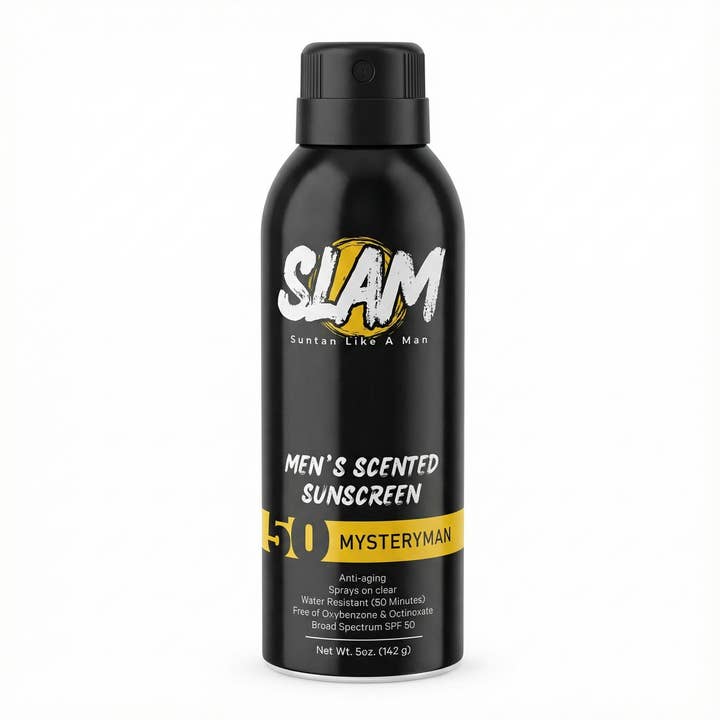 Men’s Scented Sunscreen Spray- MysteryMan- Non-Greasy SPF – for wholesale by Slam Lotion