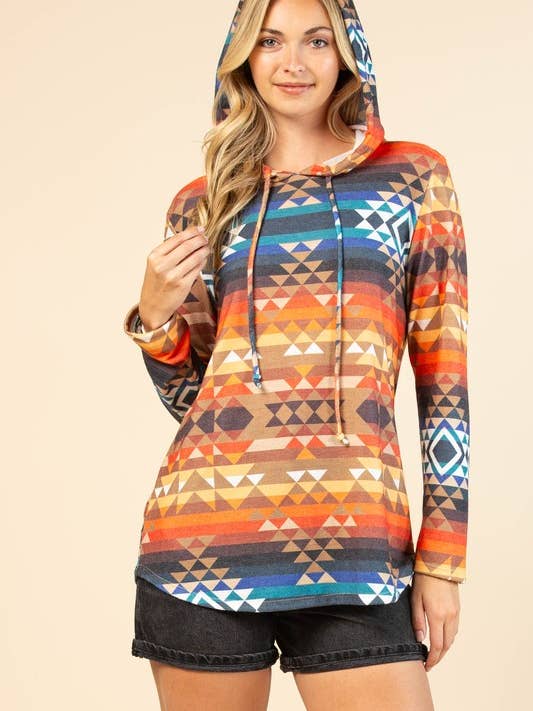 X167-MAGGIE AZTEC PRINT ULTRA SOFT HOODIE for wholesale by Avery