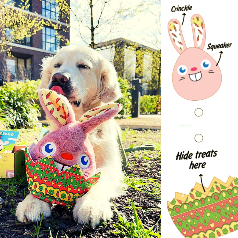 WufWuf – wholesale Pet plush toy – Dog – WufWuf Rabbit In The Egg Shell Interactive Plush Dog Toy1