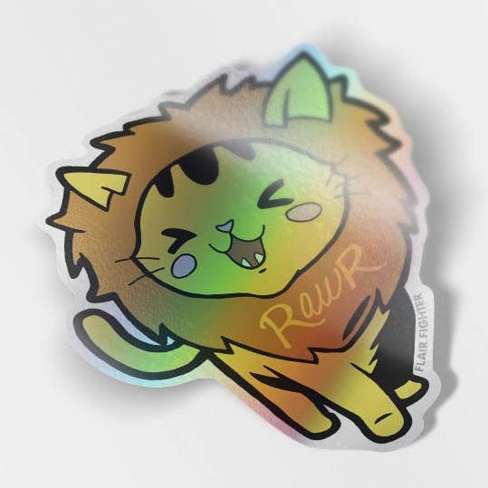 Rawr Lion Cat Holographic Vinyl Sticker, fars dag gave for engroshandel hos Flair Fighter
