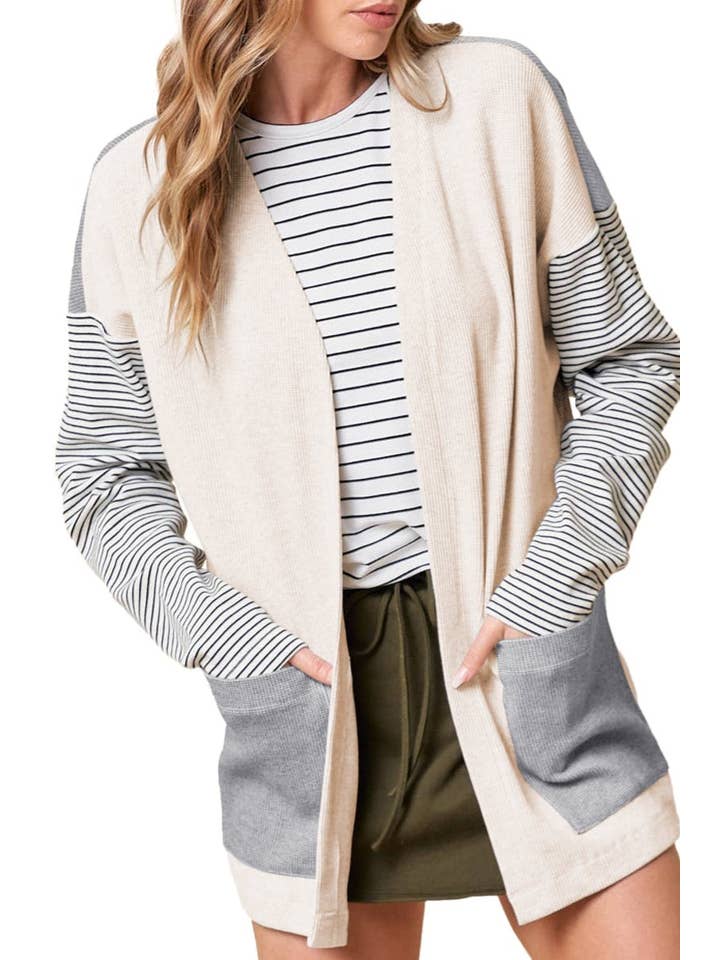 Stripe Colorblock Open Front Cardigan for wholesale on Faire