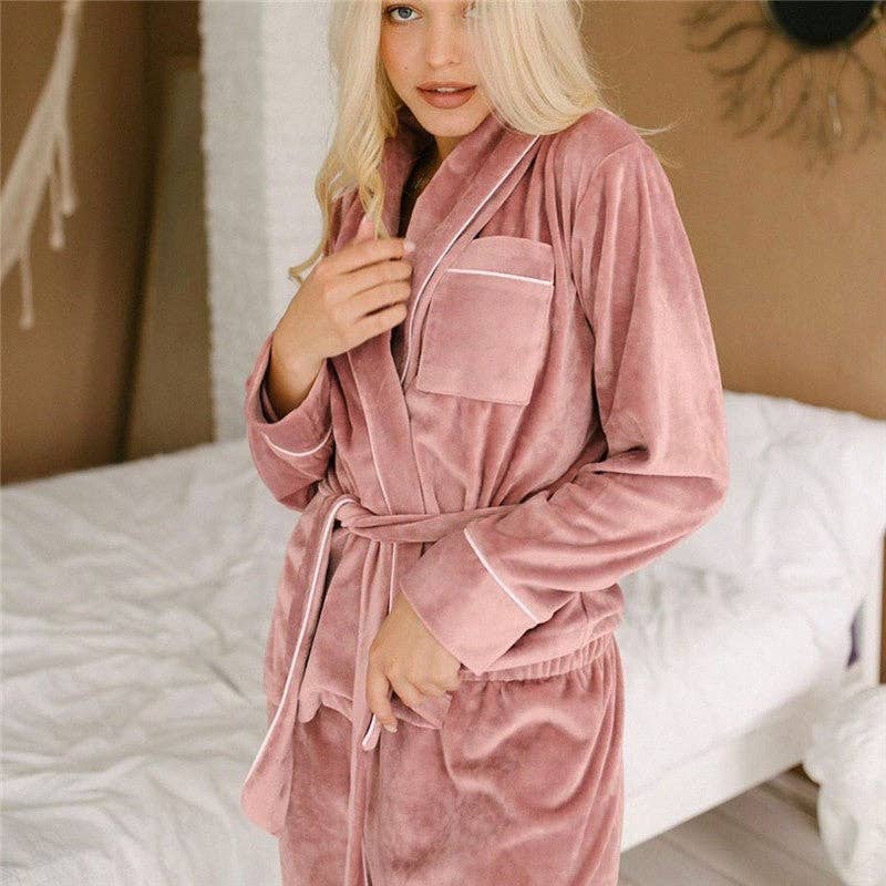 FurDecoration - Wholesale Pyjamaset - Dames - Dik fluwelen pyjama set met lange broek8
