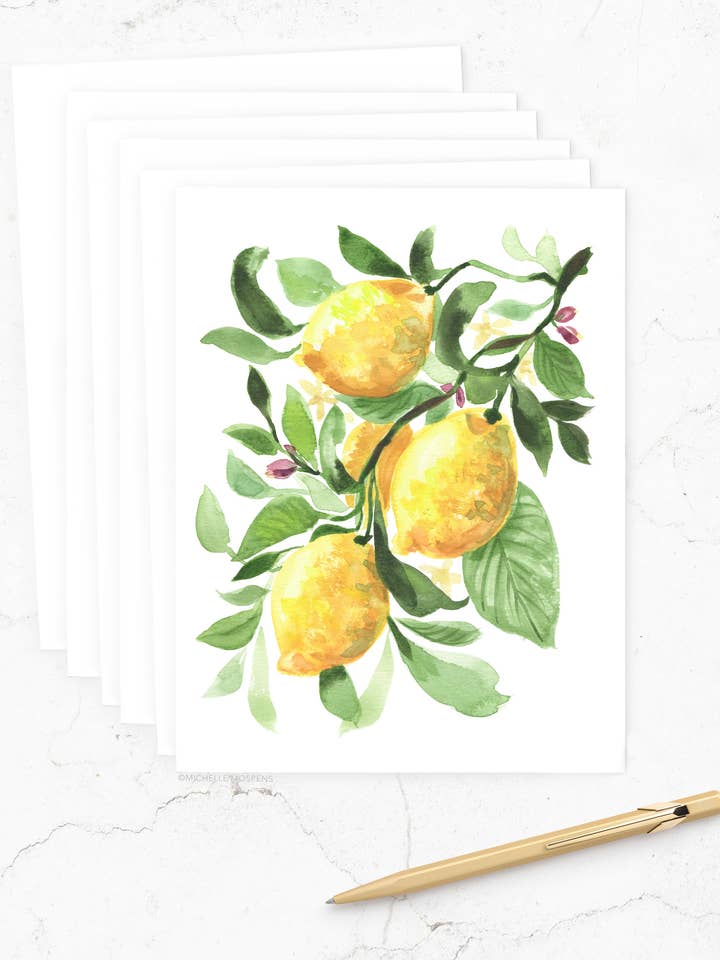 Watercolor Lemons Notecard Set for wholesale by Michelle Mospens