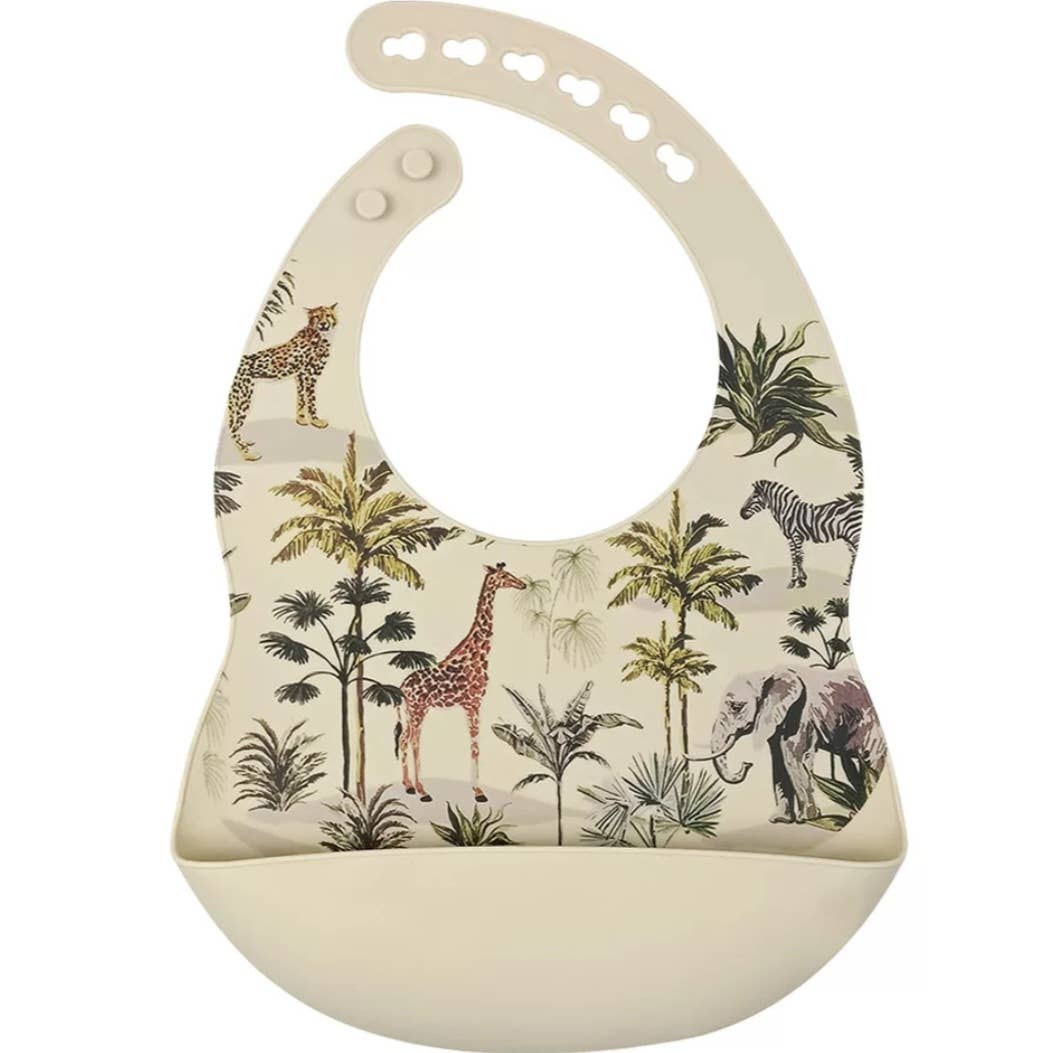 Rammelaartje - Wholesale Bib - Baby - Bestseller Silicone bib with tray Jungle - Beige3