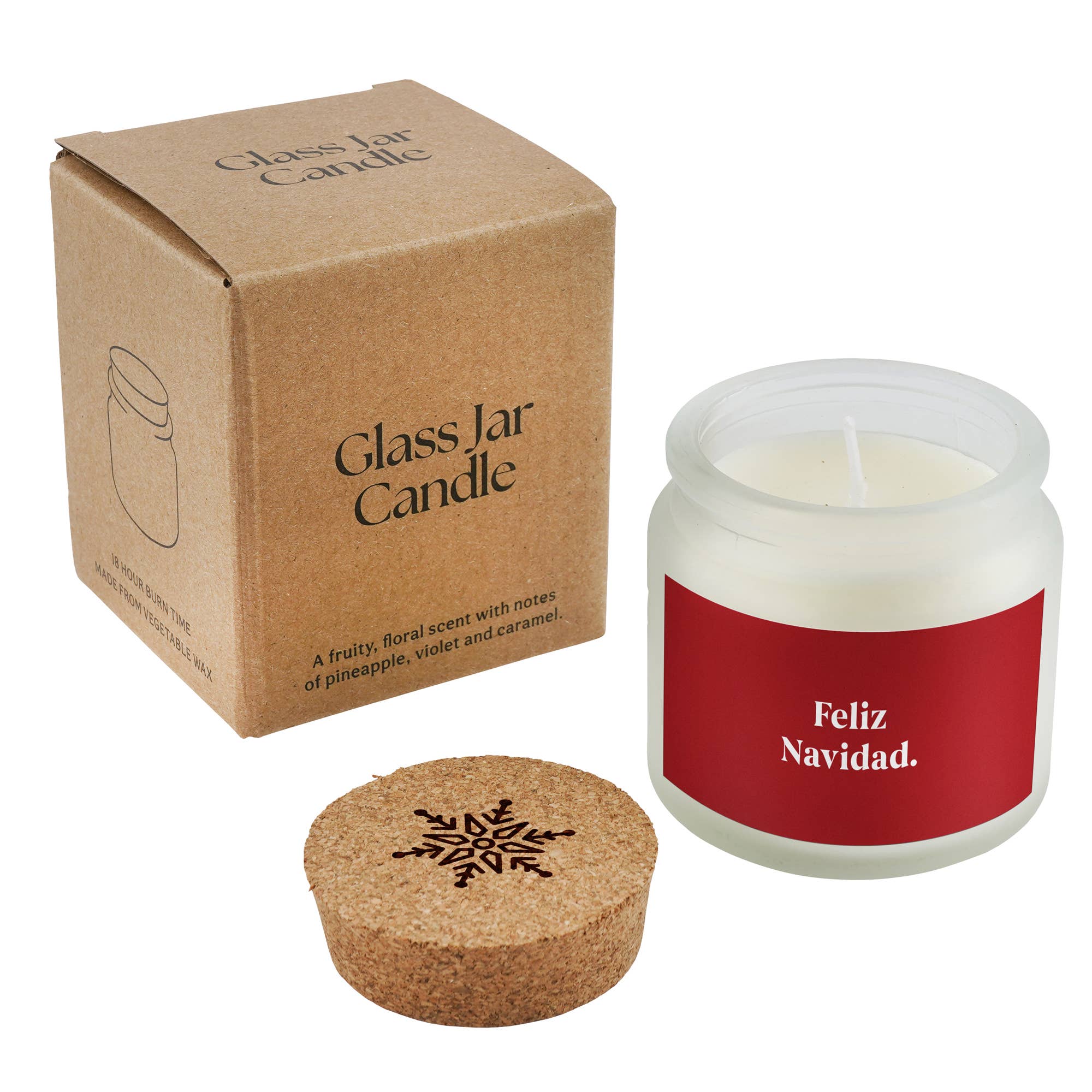 CGB Giftware - Vendita all'ingrosso Candela in vasetto - Candela Bianca Piccola Trasparente 'Feliz Navidad'1