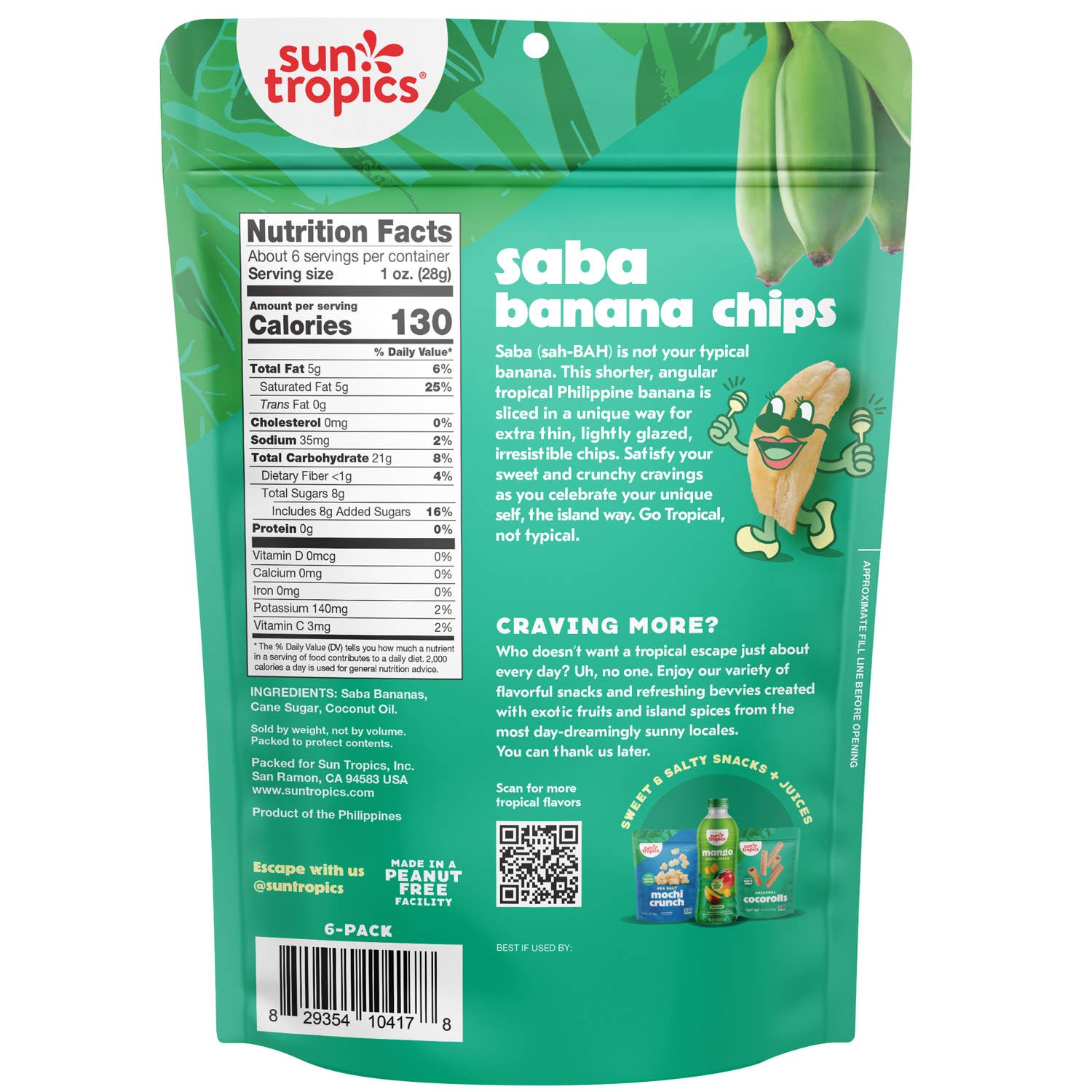 Sun Tropics - Vente Collations aux fruits - Sun Tropics Chips de Banane Saba - Original, 6,0 oz - PACK DE 61