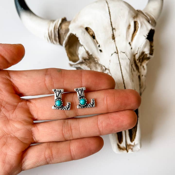 Boho Ranch Shop - Wholesale Stud/Post Earrings - Western Stamped Initial Studs Earrings