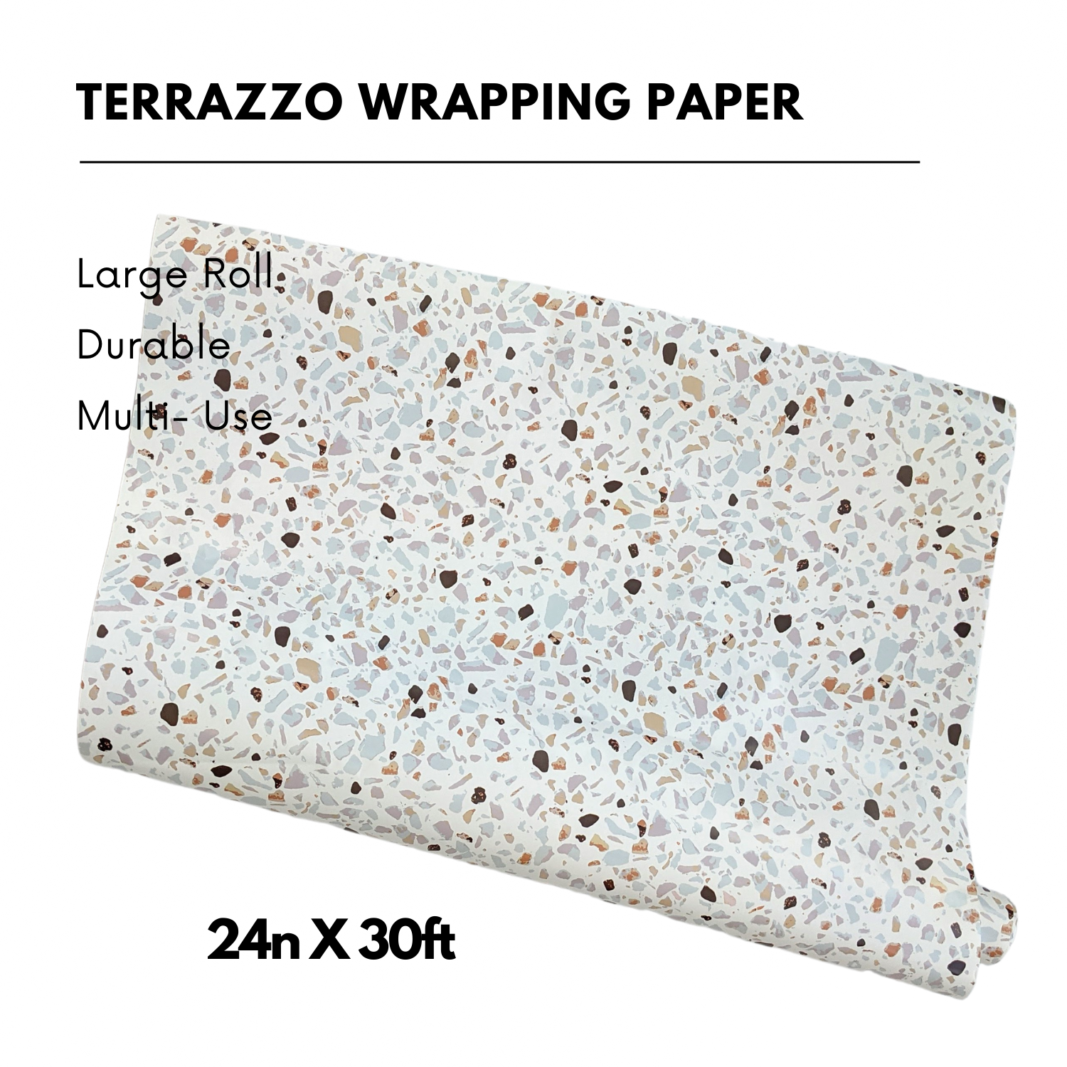Ofelia & Co. – wholesale Wrapping paper roll – Premium White Terrazzo Wrapping Paper - 24" W x 30' L7