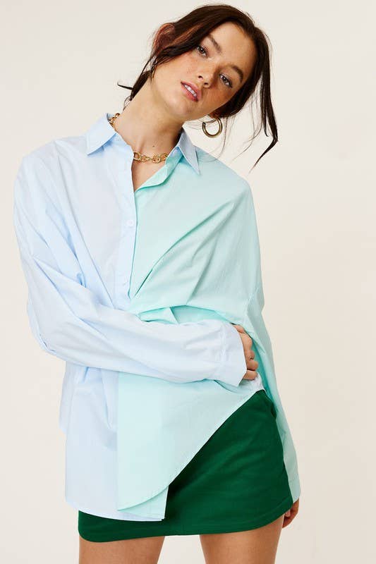 Mimosa - Wholesale Button Down Shirt - Women's - Color-Block Oversized Button Down Shirt2
