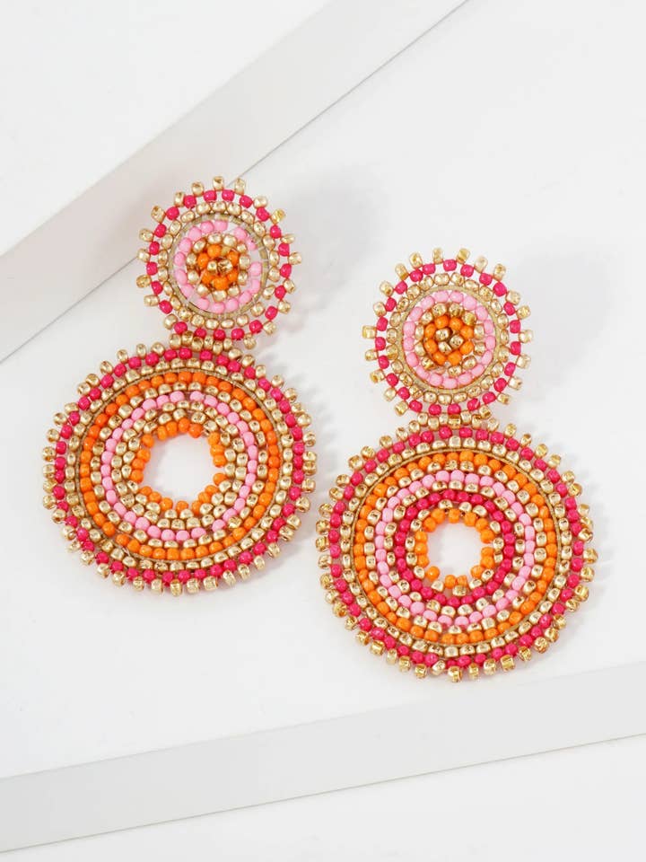 Ohrringe mit doppeltem Kreis und Saatperlen für den Großhandel von Wild Honey