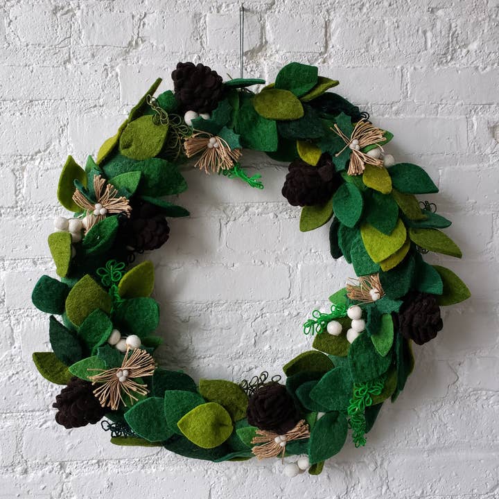 Arcadia Home - Wholesale Wreath - Hand Felted Wool Christmas Wreath - 20"- Indoor Xmas Decor