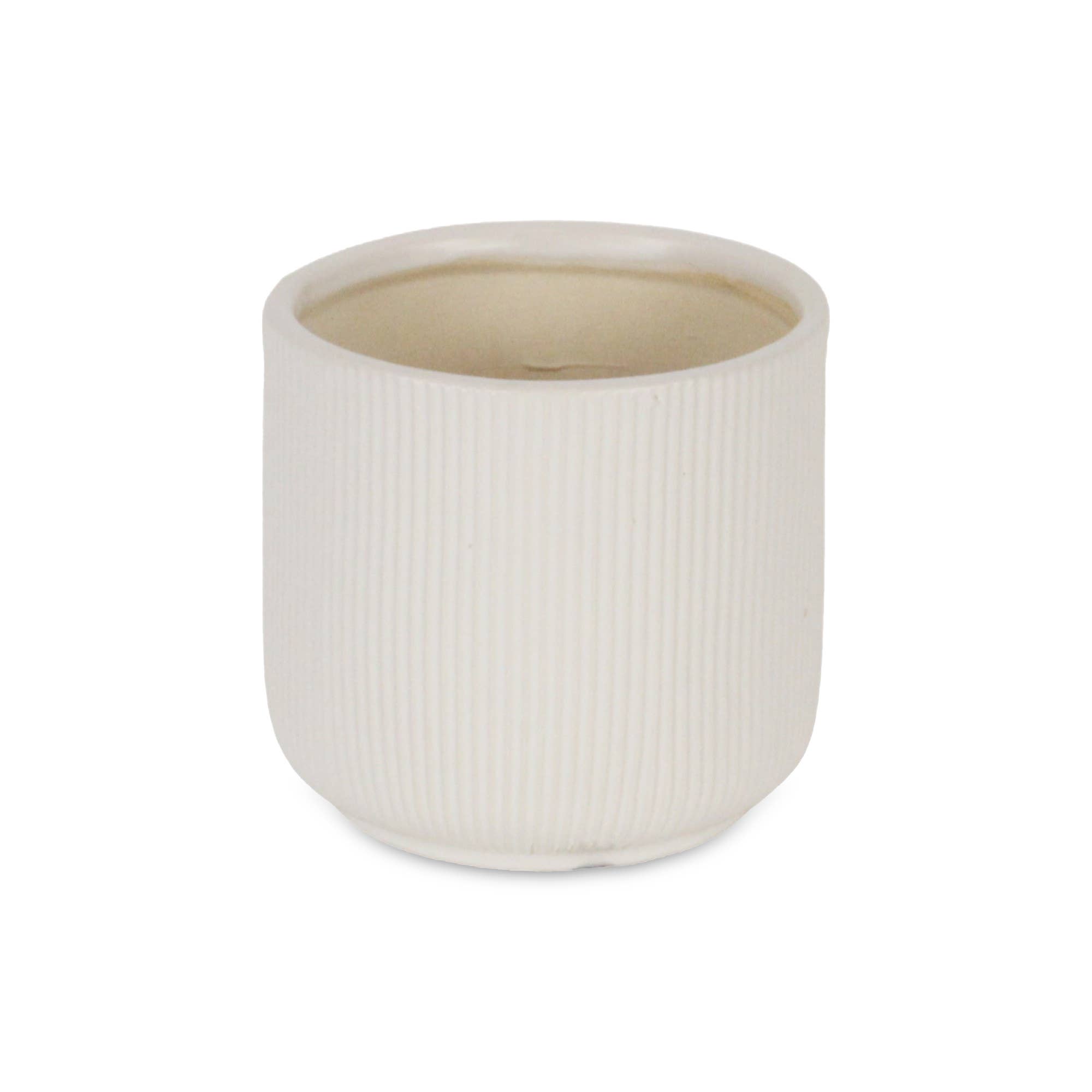 Cheungs Home Decor - Vente Pot - Pot rond en céramique à motif strié Currula - Blanc5