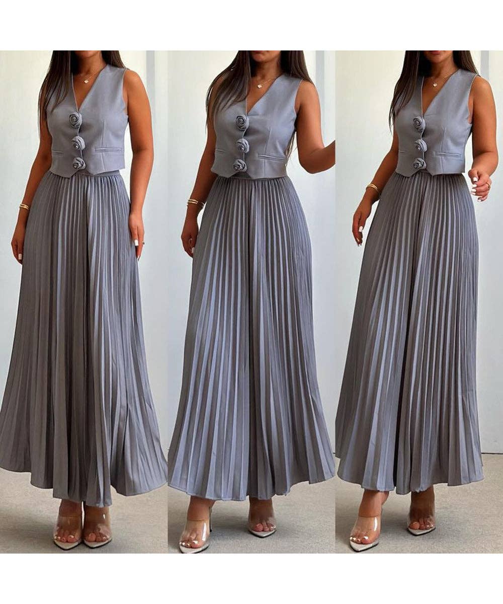 Aria Romance – Großhandel Set aus Oberteil und Rock – Damen – Zweiteiliges Set mit plissierten Ärmeln und Lagenlook12