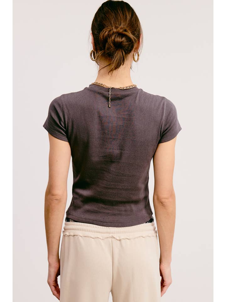 Mimosa - Wholesale T-Shirt - Women's - Basic Short Sleeve Baby Tee Knit Top