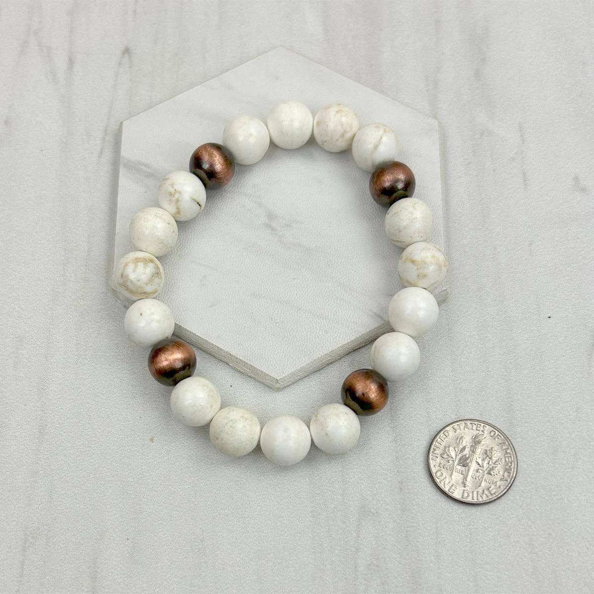 Western Elite Jewelry - Wholesale Beaded Bracelet - BRZ240708-50                        Blue turquoise stone and copper Navajo pearl beads bracelet2