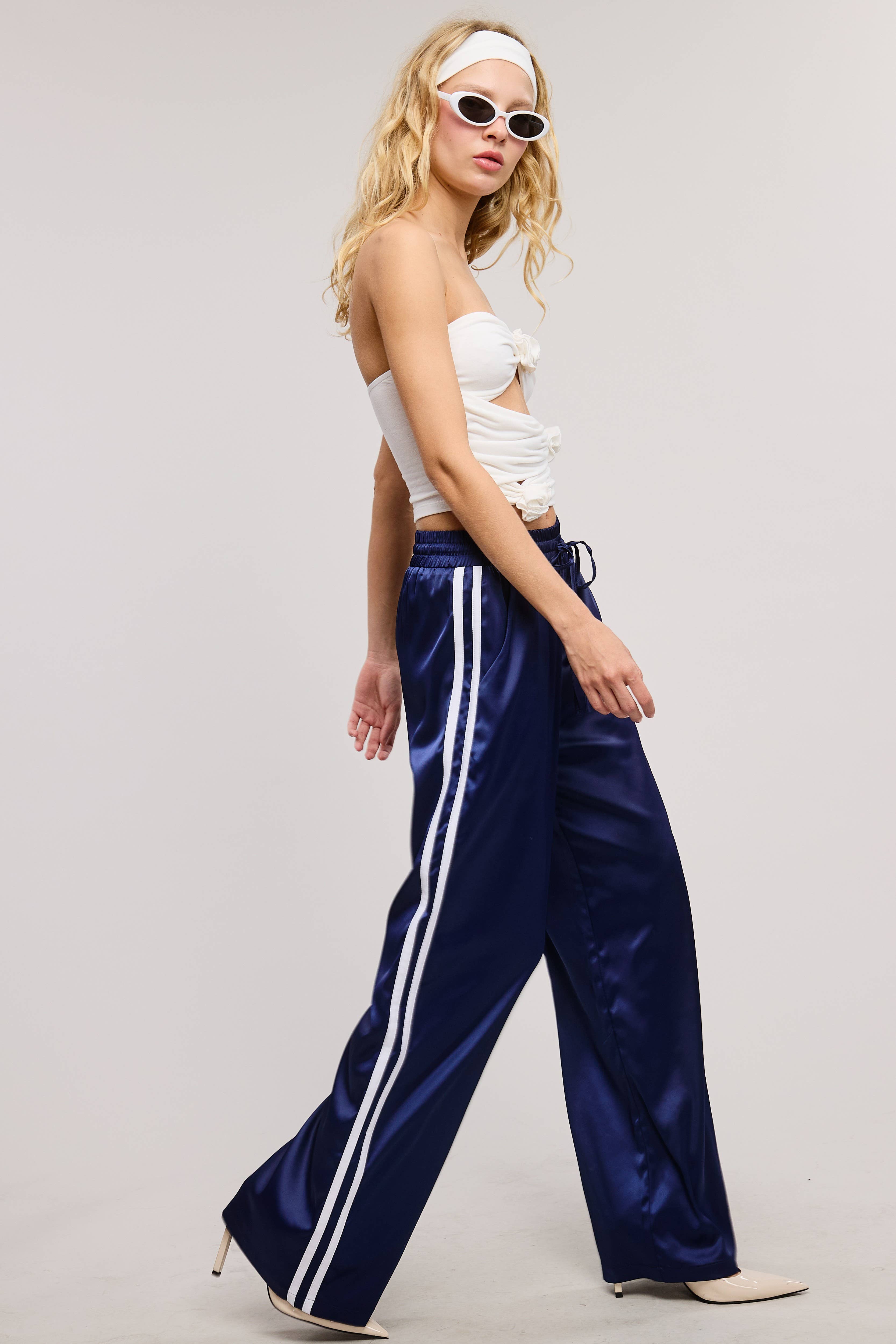 Mimosa - Wholesale Pants - Women's - Open-Pack Satin Track Pants with Side Stripes4