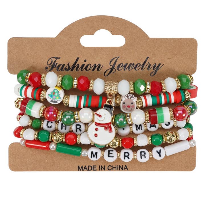NINEXIS - Wholesale Beaded Bracelet - CWMM10448_CHRISTMAS CHARM BEADED BRACELET SNOWMAN TREE GIFT17
