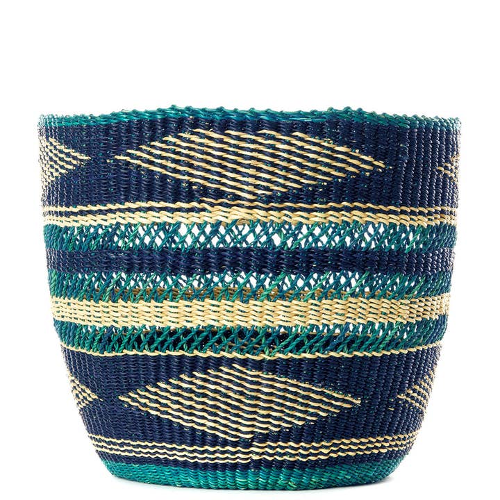 Swahili | AFRICAN MODERN - Wholesale Basket - Lace Weave Teal and Dark Blue Woven Bin