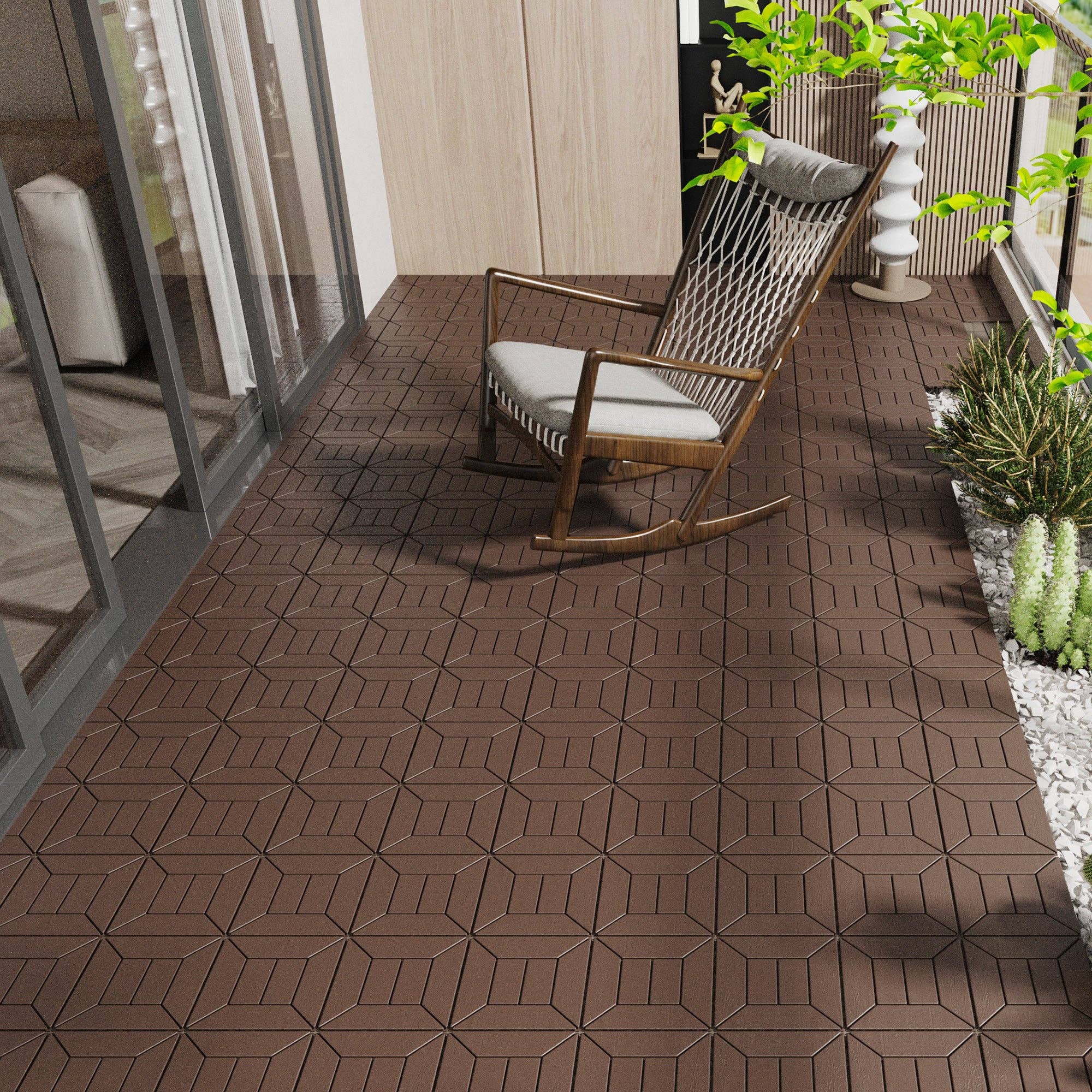 Orange County Decor - Wholesale Outdoor Ornament/Decor - Style 12" Patio Deck Tiles, Diy Module Interlocking Decking Tiles Floor Tile,Easy And Quick Installation Court Tiles For Porch Poolside Balcony Backyard 44Pcs Red Brown Red Brown Polypropylene5
