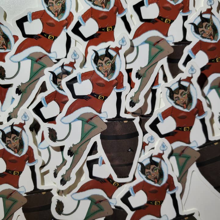 Krampus Pin-up-Aufkleber für den Großhandel von Okay Casanova Studios LLC