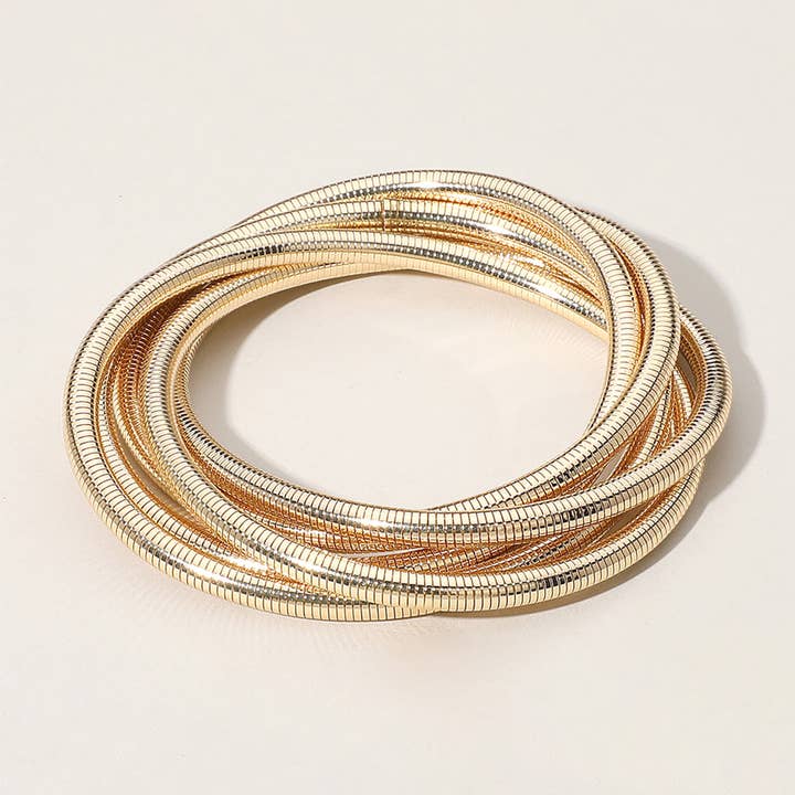 Sensibling Corp. - Wholesale Bangle Bracelet - Ribbed Metal Twisted Stretch Bangle Bracelet