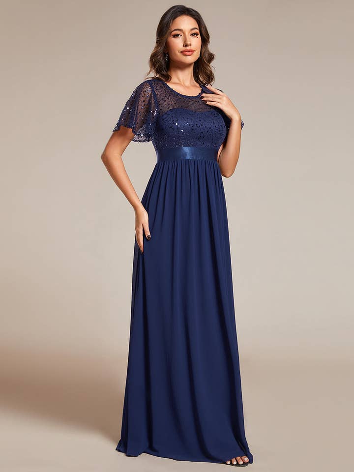 Ever-Pretty - Wholesale Gown - Women's - Round-Neck Sequin Chiffon High Waist Formal Evening Dress11