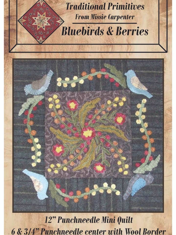 Patrón de agujas perforadas con pájaros azules y bayas para venta al por mayor de Traditional Primitives